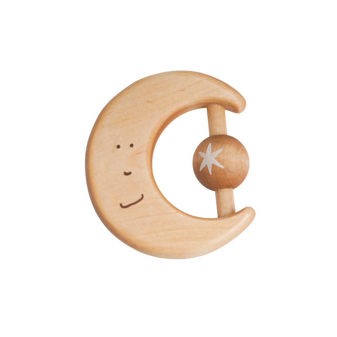 Houten bijtspeeltje met maan en ster