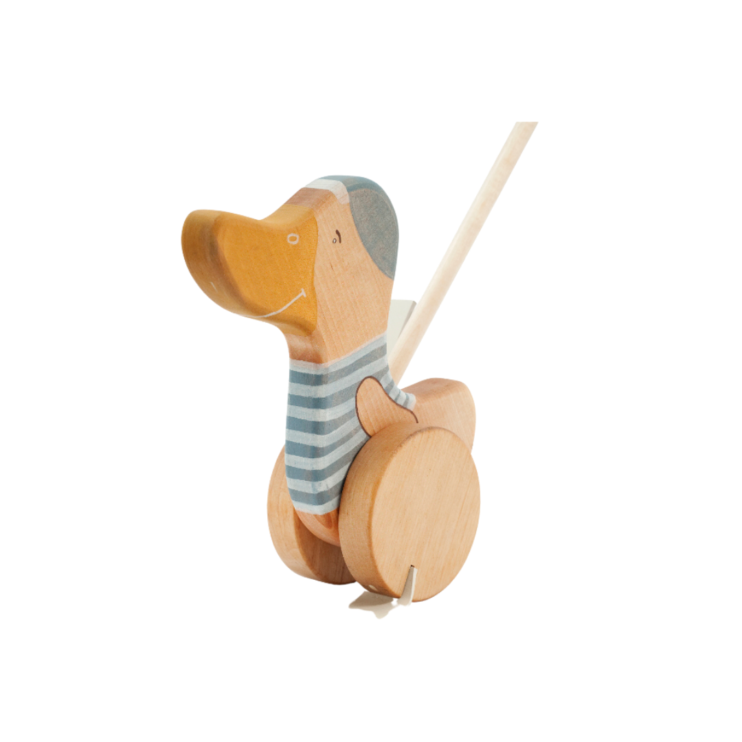 Houten duwfiguur eend