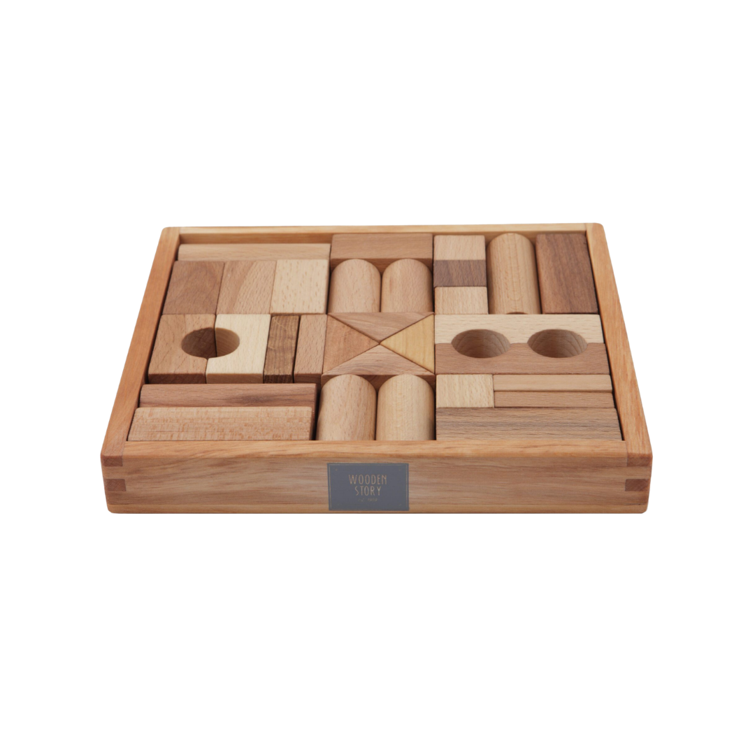 Houten Blokken Naturel in bak - 30 stuks