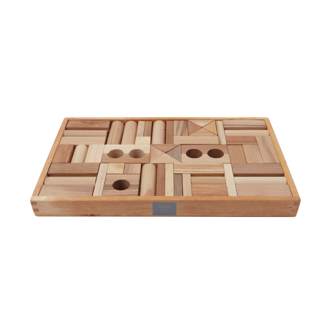 Houten Blokken Naturel in bak | 54 stuks