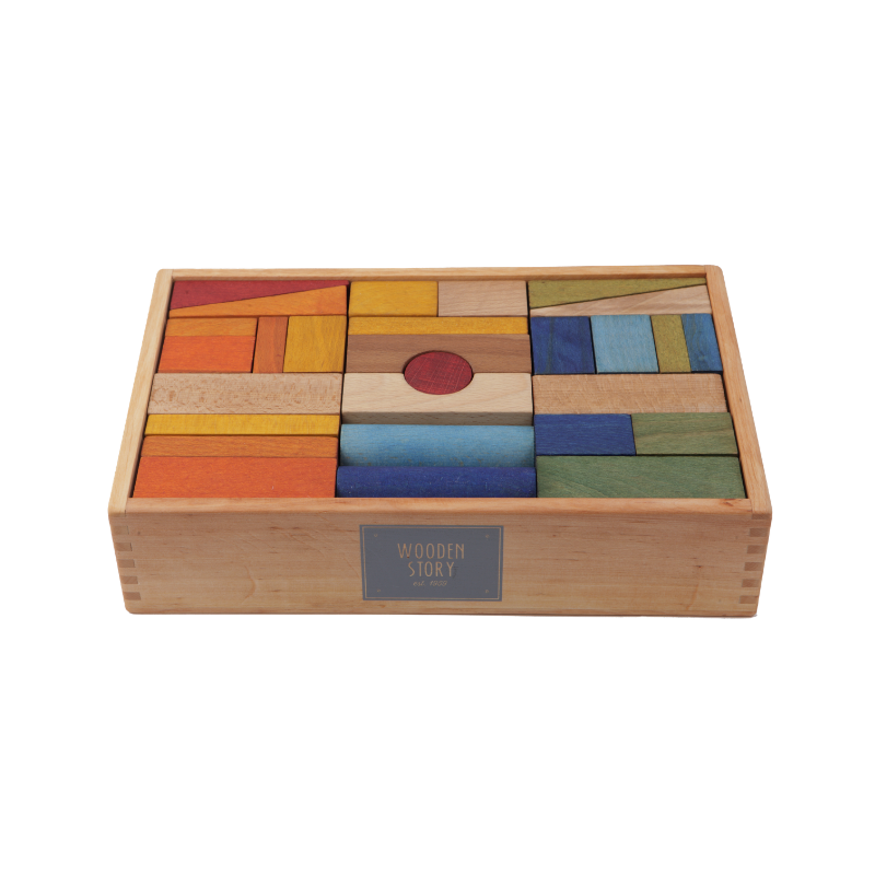 Houten Blokken Regenboog in bak XL - 63 stuks